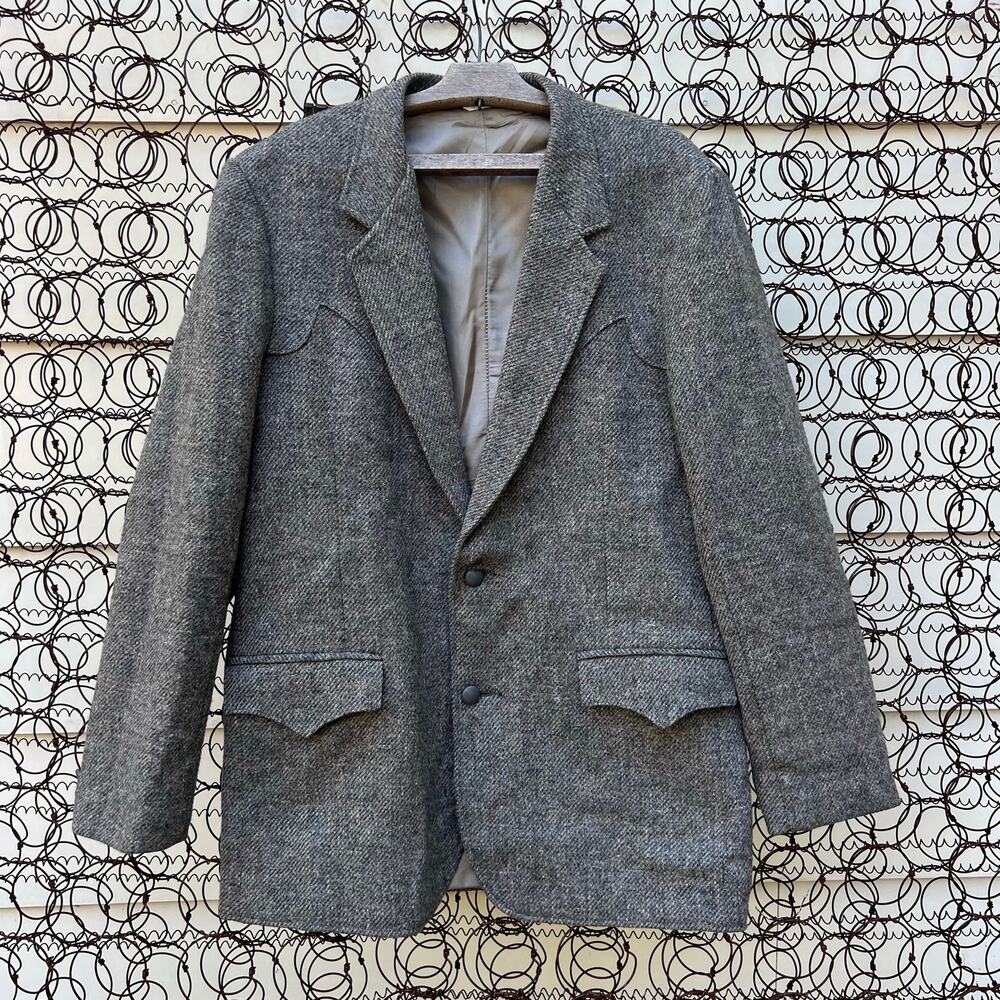 Pioneer Wear 44L Gray Tweed Western Cowboy Yellowstone Suit Jacket 100% Wool